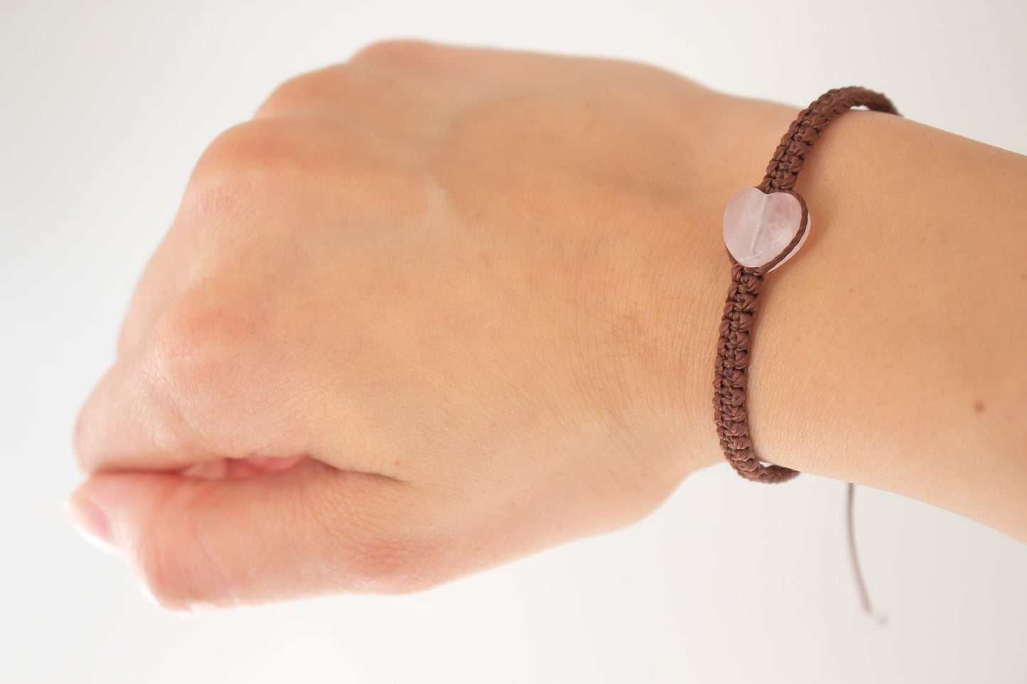 Natural Heart Rose Quartz Adjustable Bracelet, Friendship Bracelet - Meg’s Gems
