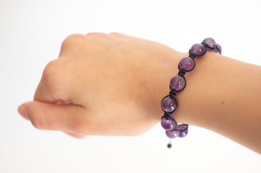 Natural Amethyst Adjustable Braided Bracelet - Meg’s Gems