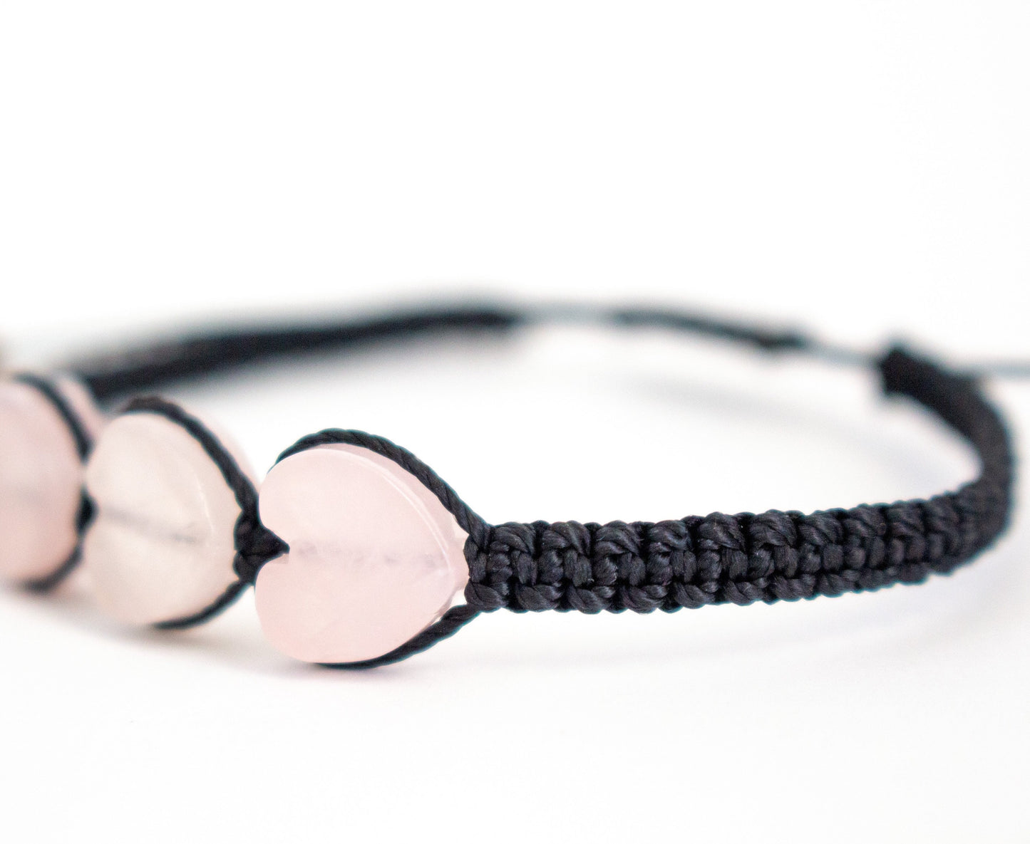 Natural 3 Heart Rose Quartz Adjustable Braided Bracelet - Meg’s Gems