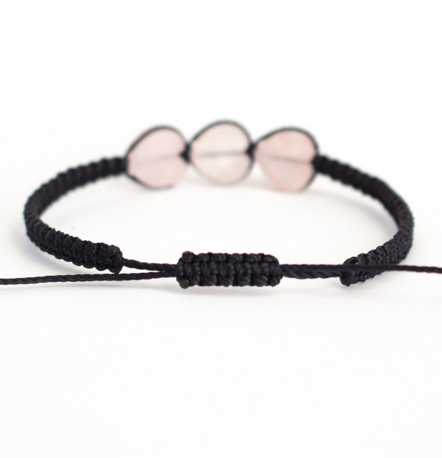 Natural 3 Heart Rose Quartz Adjustable Braided Bracelet - Meg’s Gems