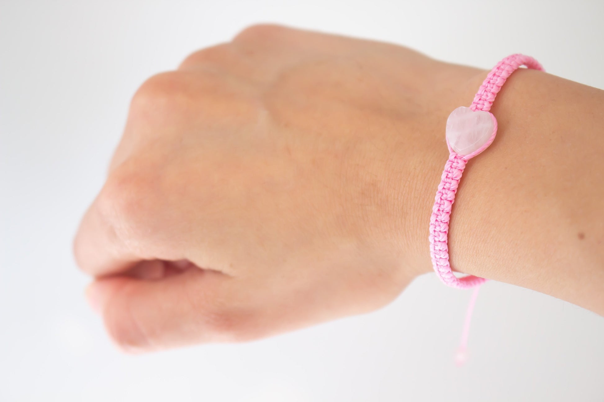 Natural Heart Rose Quartz Adjustable Bracelet, Friendship Bracelet - Meg’s Gems