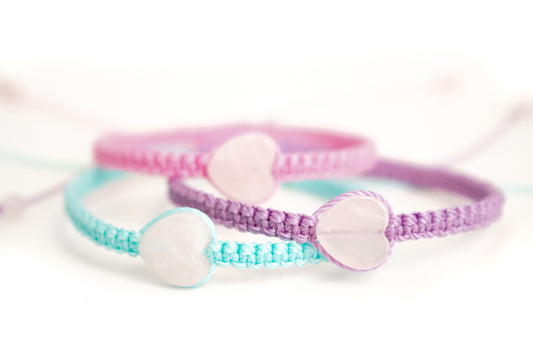 Natural Heart Rose Quartz Adjustable Bracelet, Friendship Bracelet - Meg’s Gems