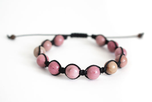 Natural Rhodonite Adjustable Braided Bracelet - Meg’s Gems