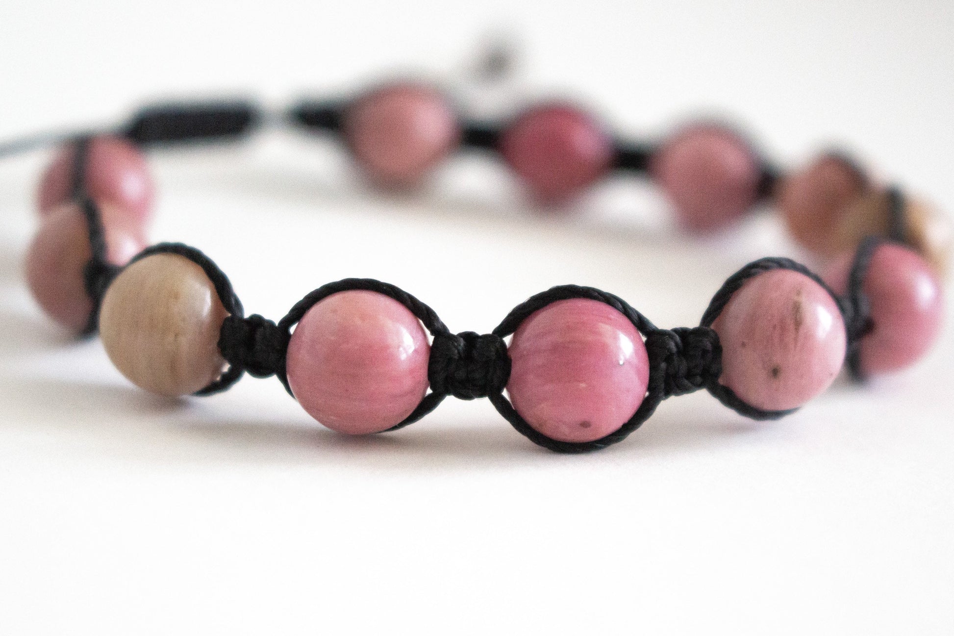 Natural Rhodonite Adjustable Braided Bracelet - Meg’s Gems