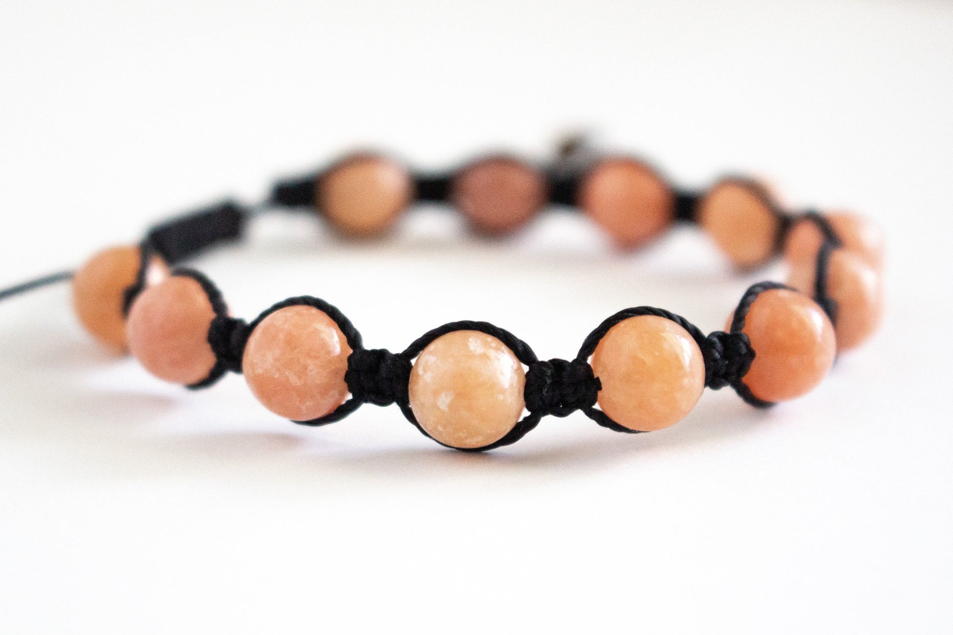 Natural Peach Orange Calcite Adjustable Braided Bracelet - Meg’s Gems