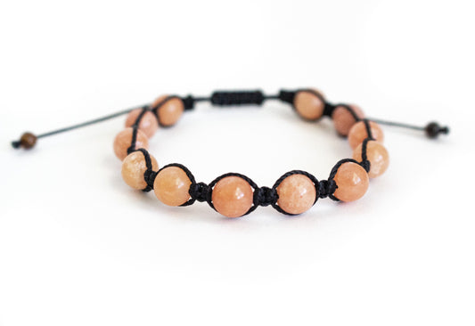 Natural Peach Orange Calcite Adjustable Braided Bracelet - Meg’s Gems