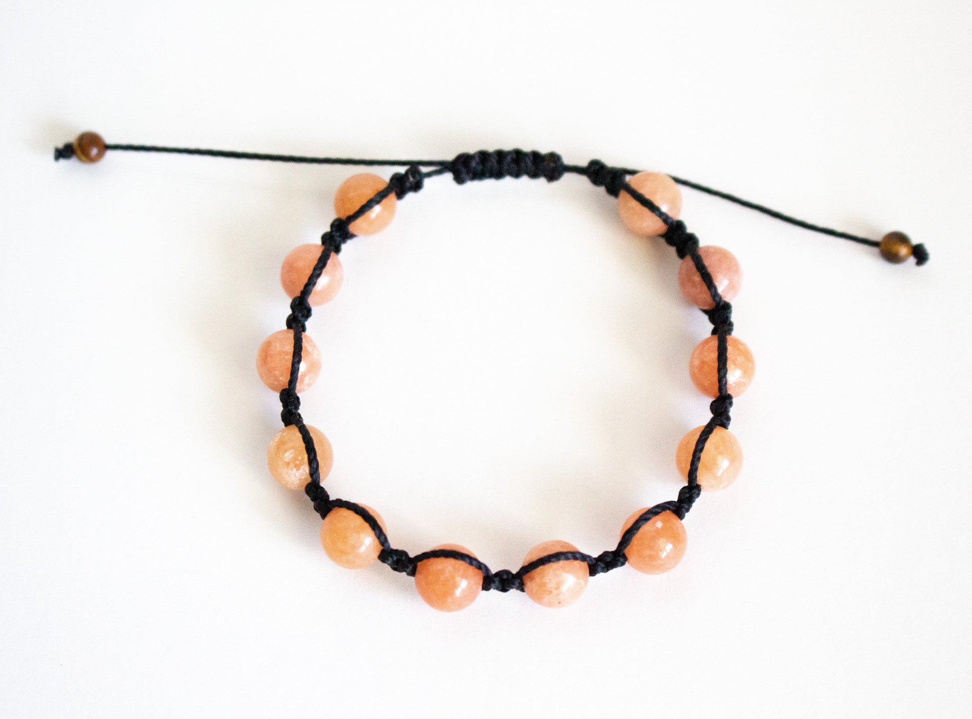 Natural Peach Orange Calcite Adjustable Braided Bracelet - Meg’s Gems