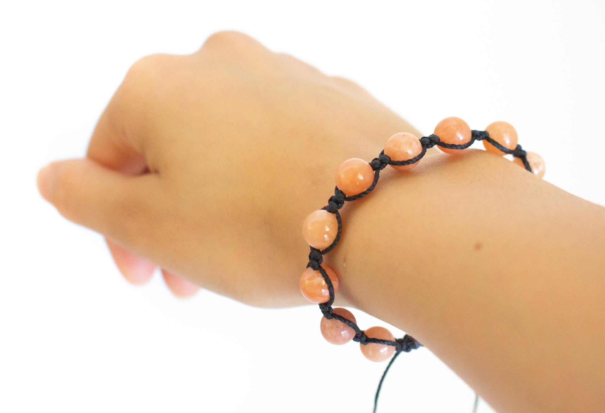 Natural Peach Orange Calcite Adjustable Braided Bracelet - Meg’s Gems